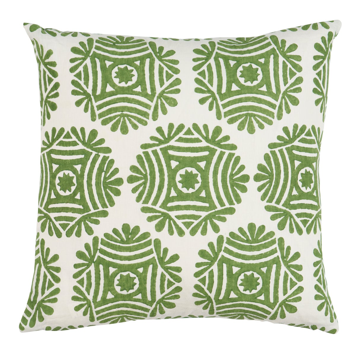 Gilded Star Block Print Pillow in Green, 20" For Sale