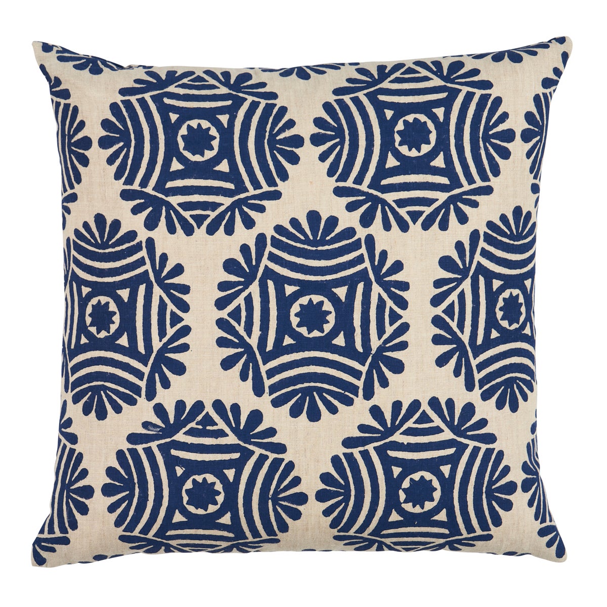 Gilded Star Block Print Pillow in Navy on Natural, 20" For Sale