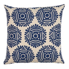 Gilded Star Block Print Pillow in Navy on Natural, 20"