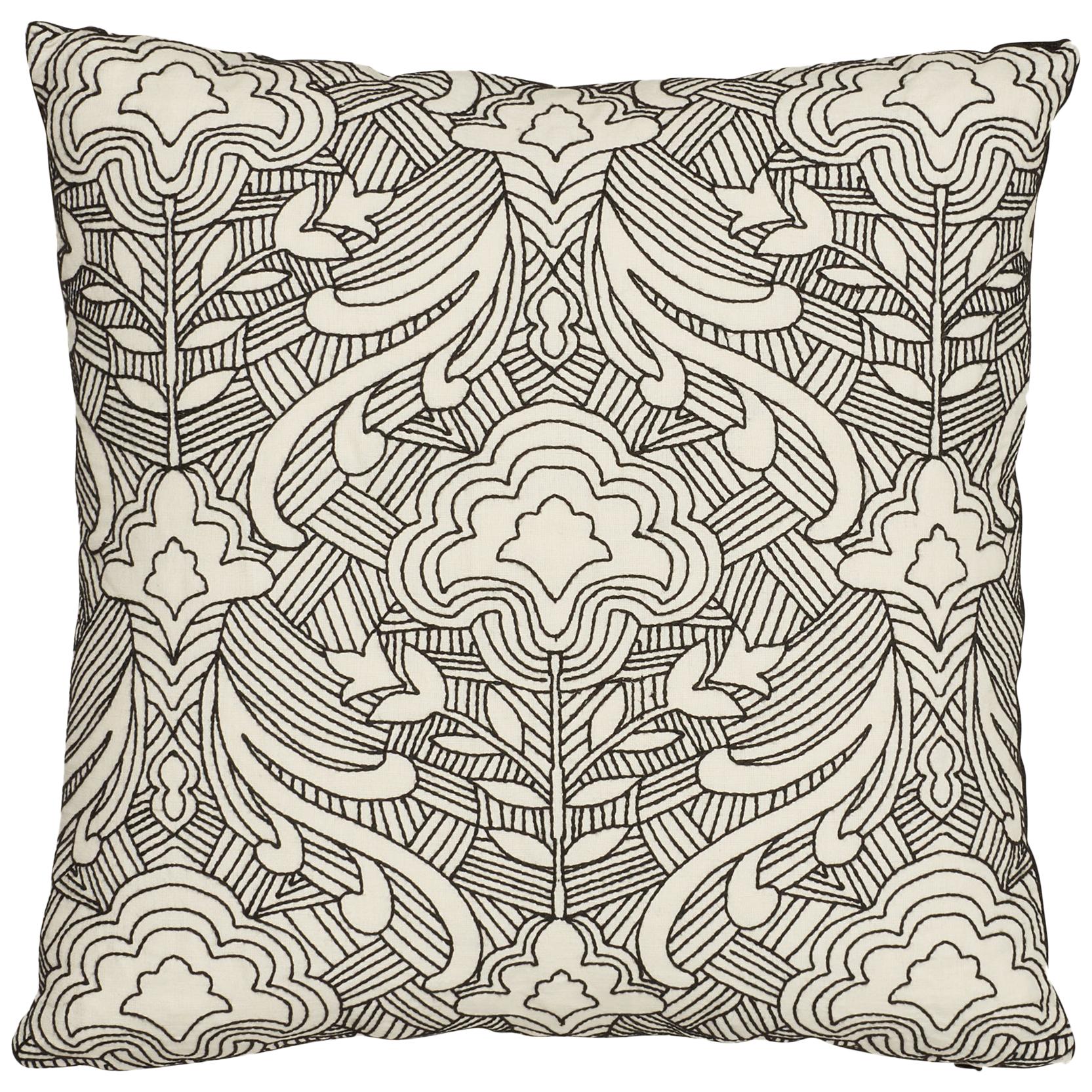 Schumacher Hendrix Embroidery Black Linen Pillow