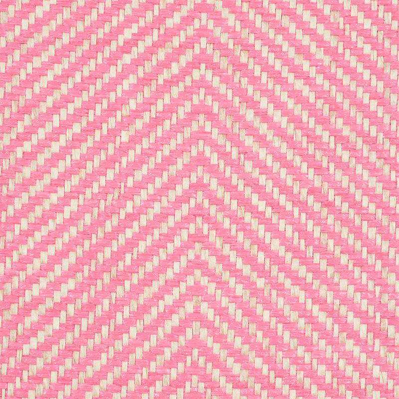 Modern Schumacher Herringbone Paperwave Wallpaper In Pink For Sale