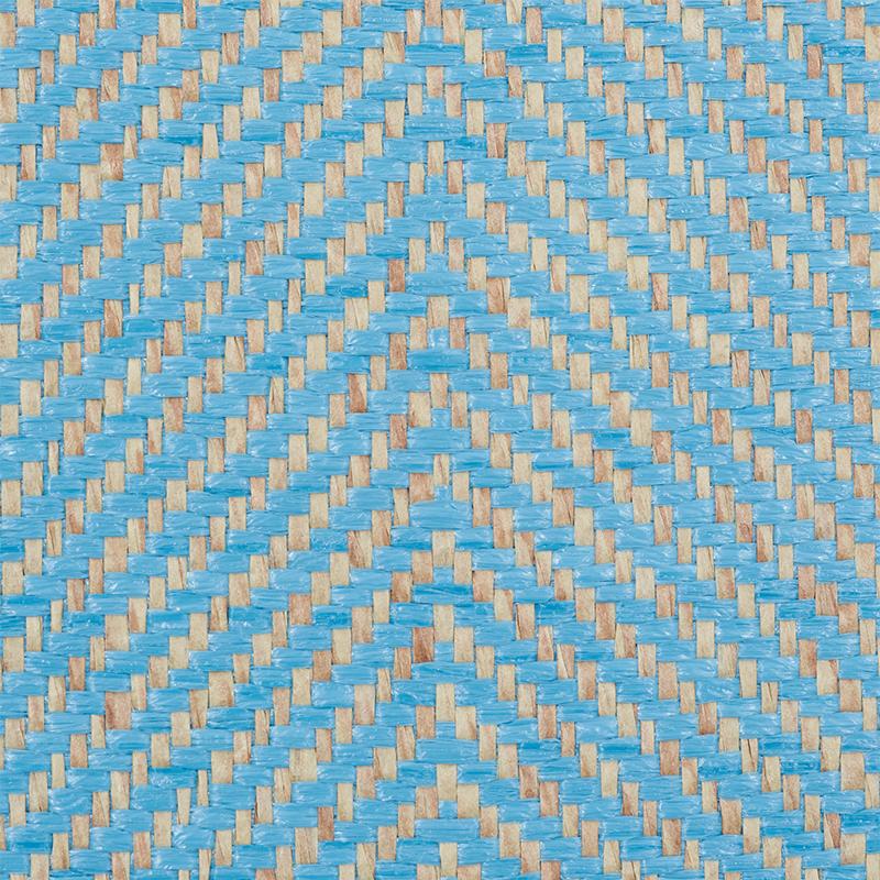 Modern Schumacher Herringbone Paperwave Wallpaper In Sky For Sale