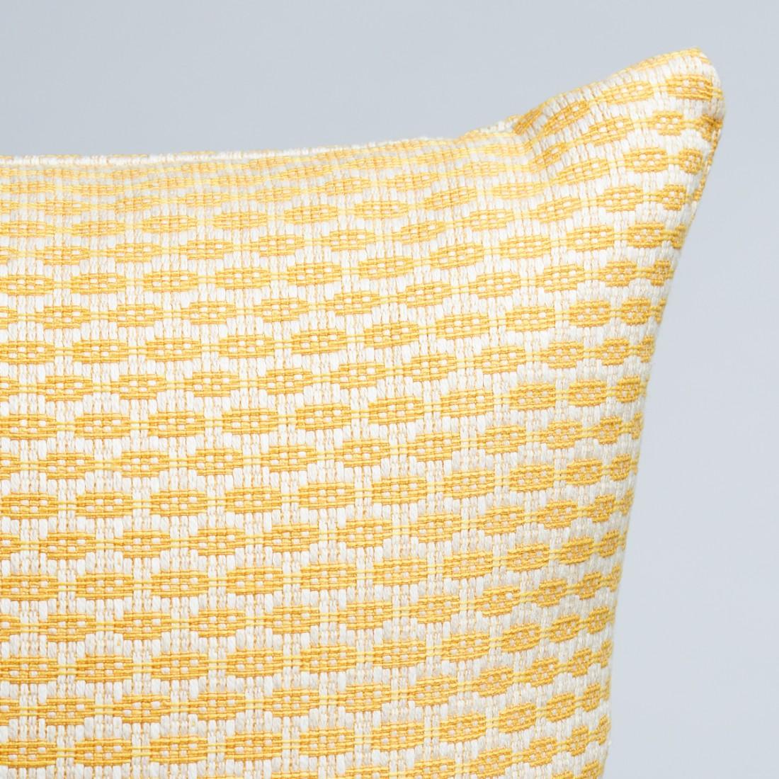 This indoor/outdoor pillow features Hickox with a Knife Edge finish. It's hard to believe that natural linen can be weatherproof, but this stylish medium-scale stripe resists fading, moisture, stains, and mildew. Pillow includes a polyfill insert