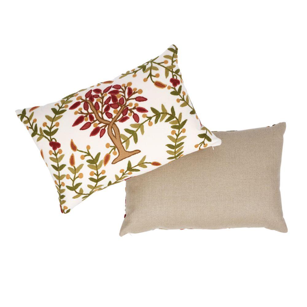 This pillow features Highgrove Tree Crewel with a knife edge finish. Back of pillow is Piet Performance Linen. Pillow includes a feather/down fill insert and hidden zipper closure.  ¬†¬†

*If out of stock, lead-time is 15-20 business days