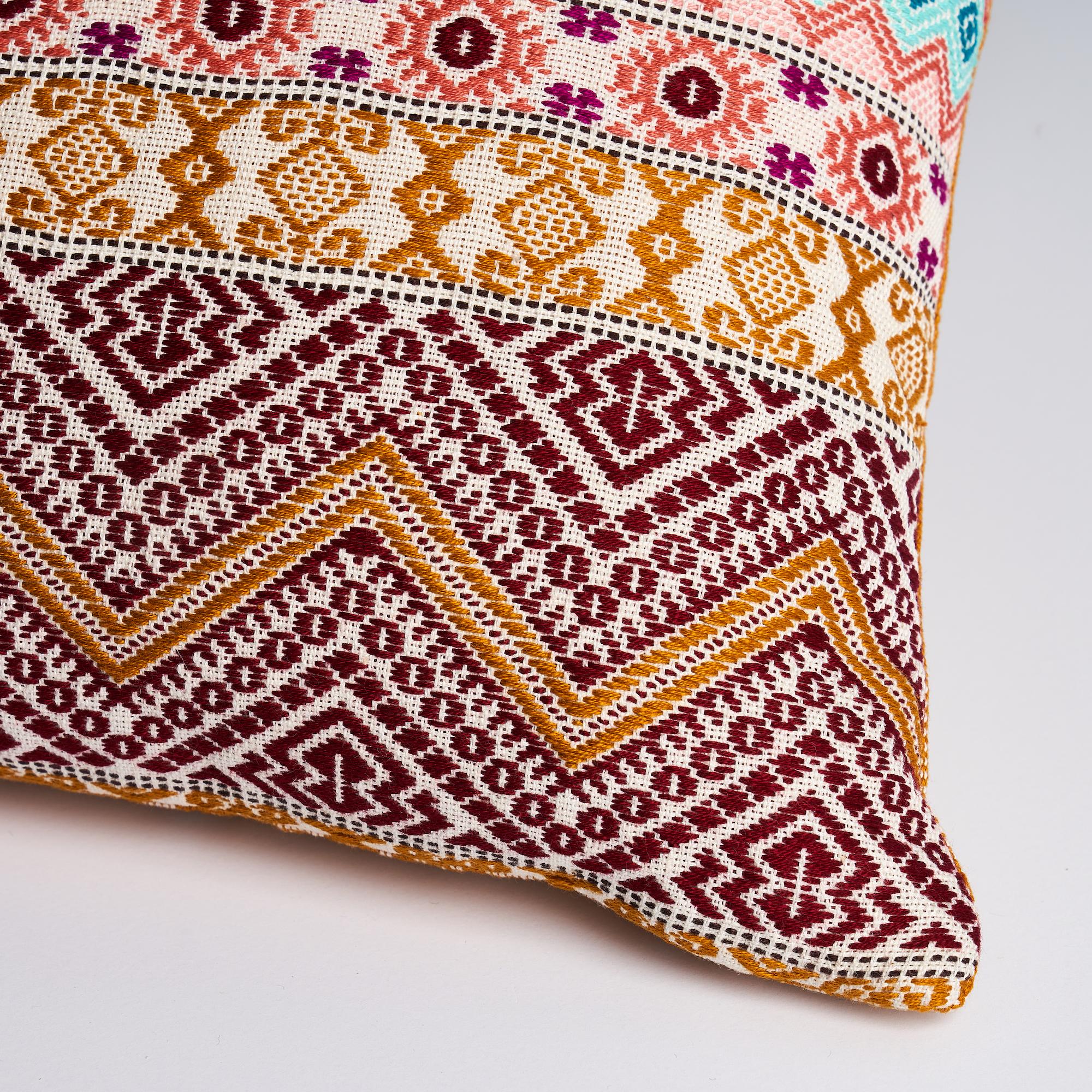 Guatemalan Schumacher Holmul & Panan Stripe Pillow in Autumn For Sale