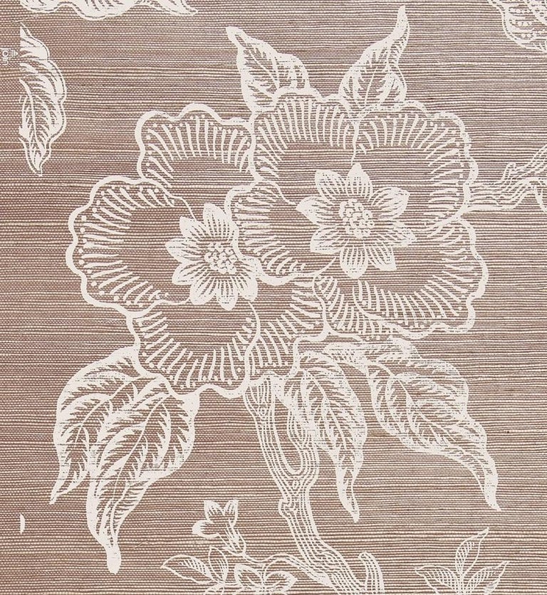 Schumacher Hothouse Flowers Sisal Wallpaper in Haze and Chalk For Sale