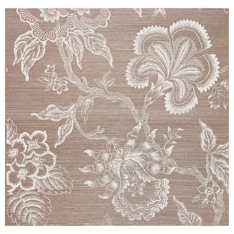 Schumacher Hothouse Flowers Sisal Wallpaper in Haze and Chalk For Sale
