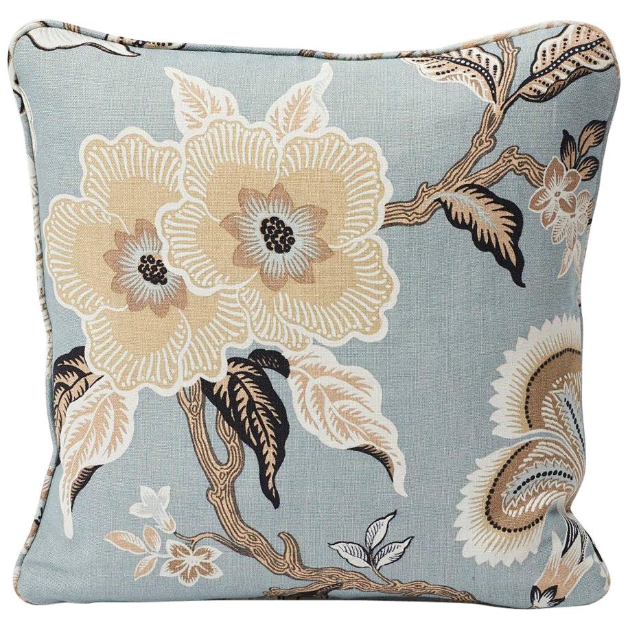 Schumacher Hothouse Flowers Tree of Life Mineral Blue Two-Sided Linen Pillow For Sale