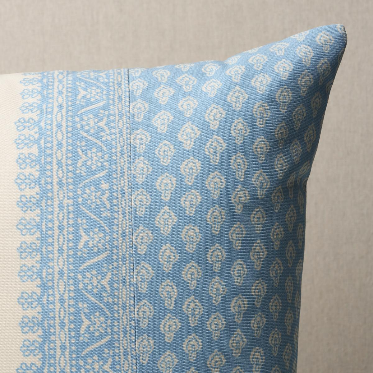 This pillow features Hyacinth Indoor/Outdoor by Mark D. Sikes with a knife edge finish. Inspired by traditional Indian block prints, Hyacinth Indoor/Outdoor in leaf green by Mark D. Sikes is a stylish high-performance fabric that can stand up to the