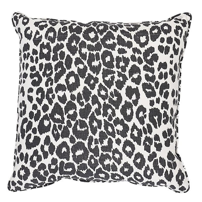 Coussin Schumacher léopard emblématique à deux faces en graphite 18 pouces