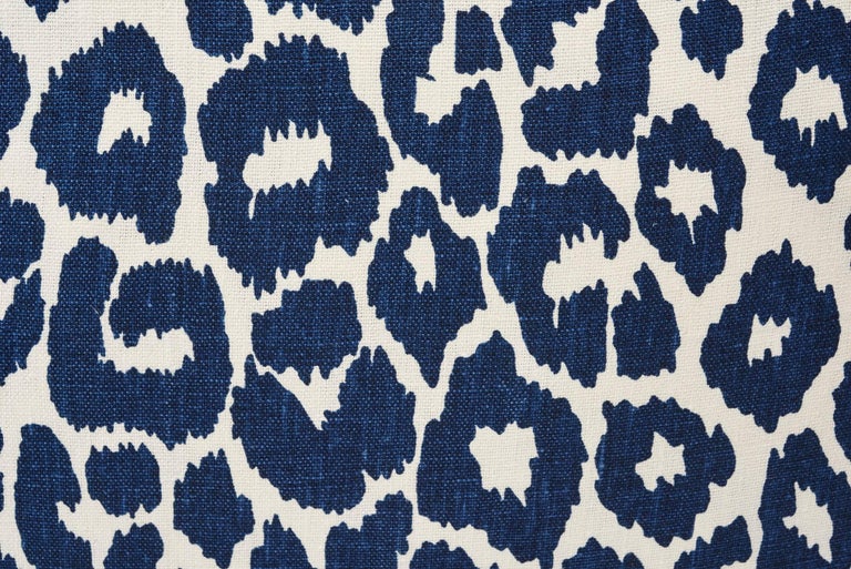 Schumacher Iconic Leopard Animal Print Ink Blue Two-Sided Linen Pillow ...