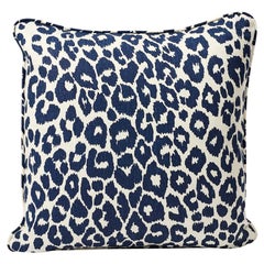 Schumacher Iconic Leopard Animal Print Ink Blue Two-Sided Linen Pillow