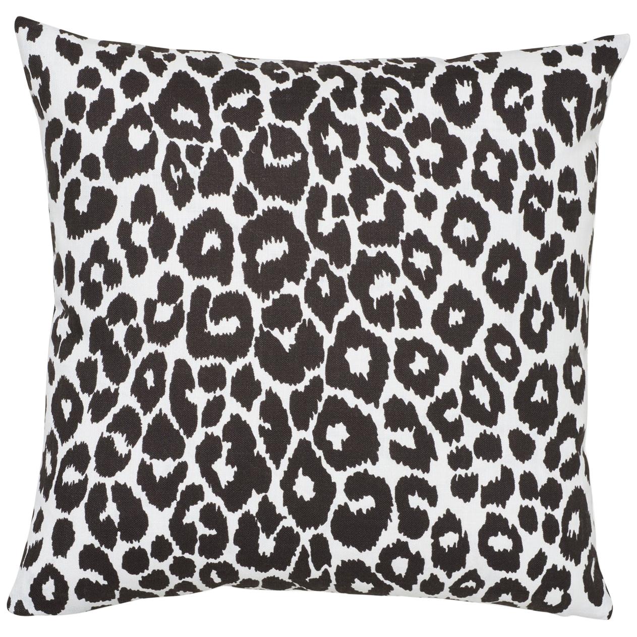 Schumacher Iconic Leopard Indoor/Outdoor Graphite Pillow For Sale