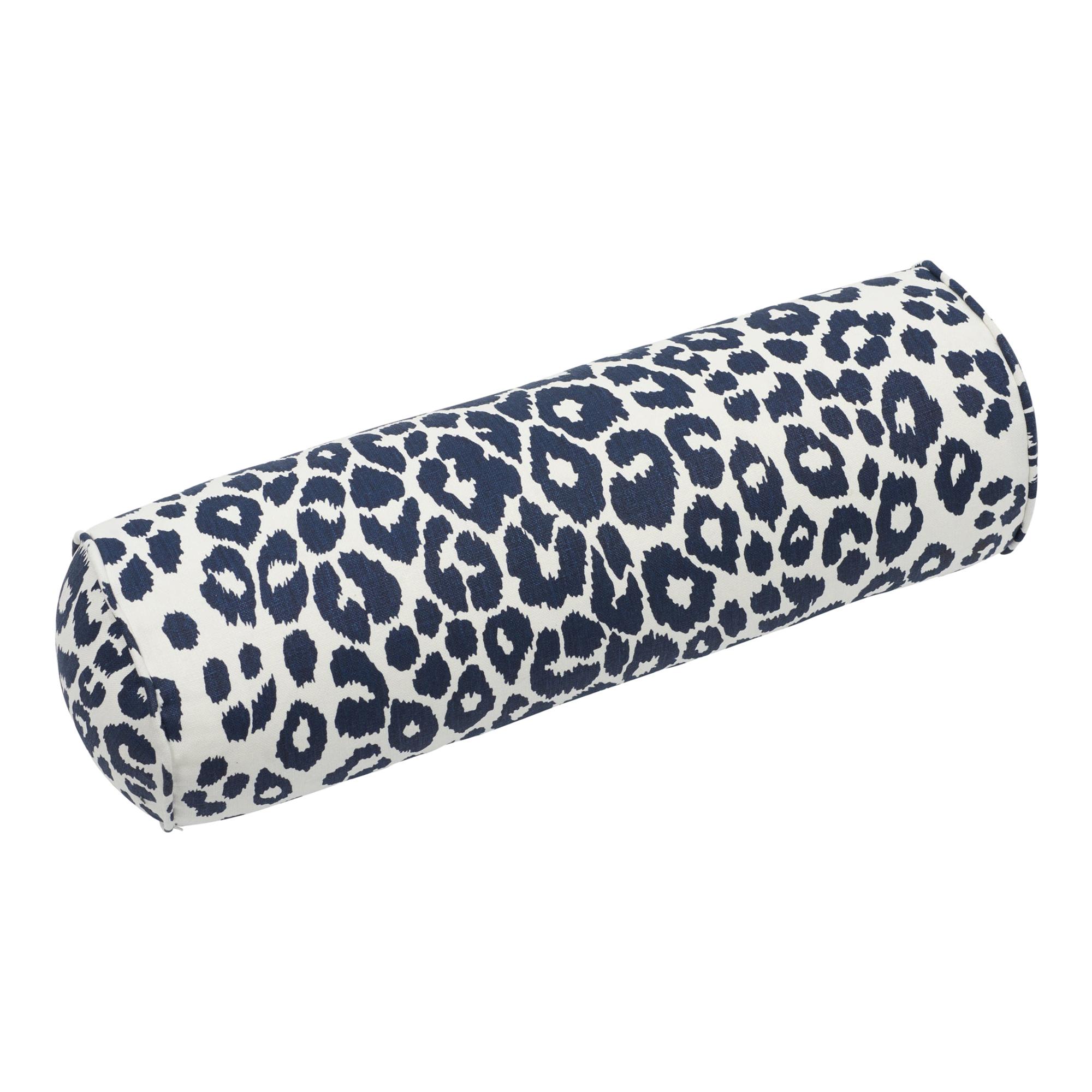 Schumacher Iconic Leopard Ink Linen Bolster Pillow For Sale
