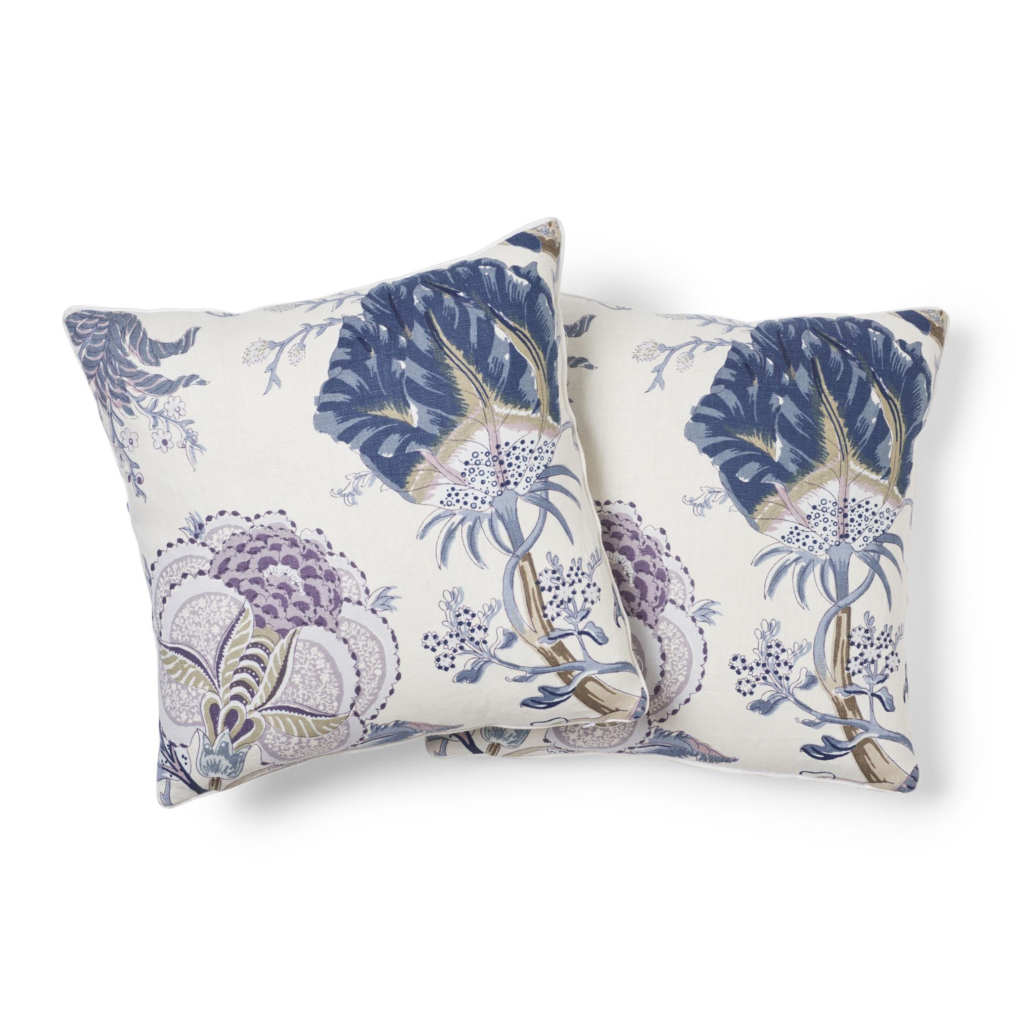 Schumacher Indian Arbre Hyacinth Two-Sided Linen Pillow For Sale at 1stDibs