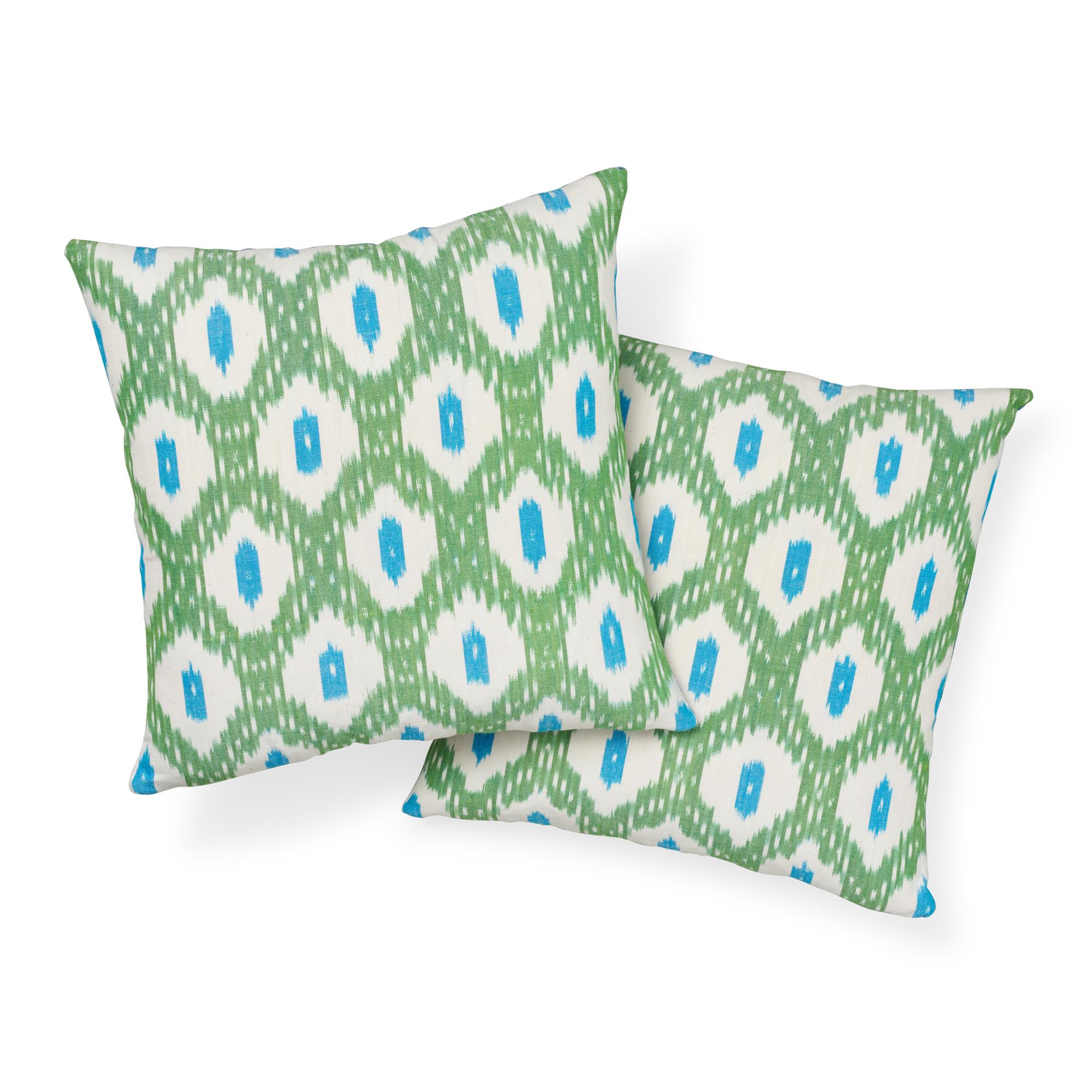 Schumacher Indio Ikat Green Cotton Pillow In New Condition For Sale In New York, NY