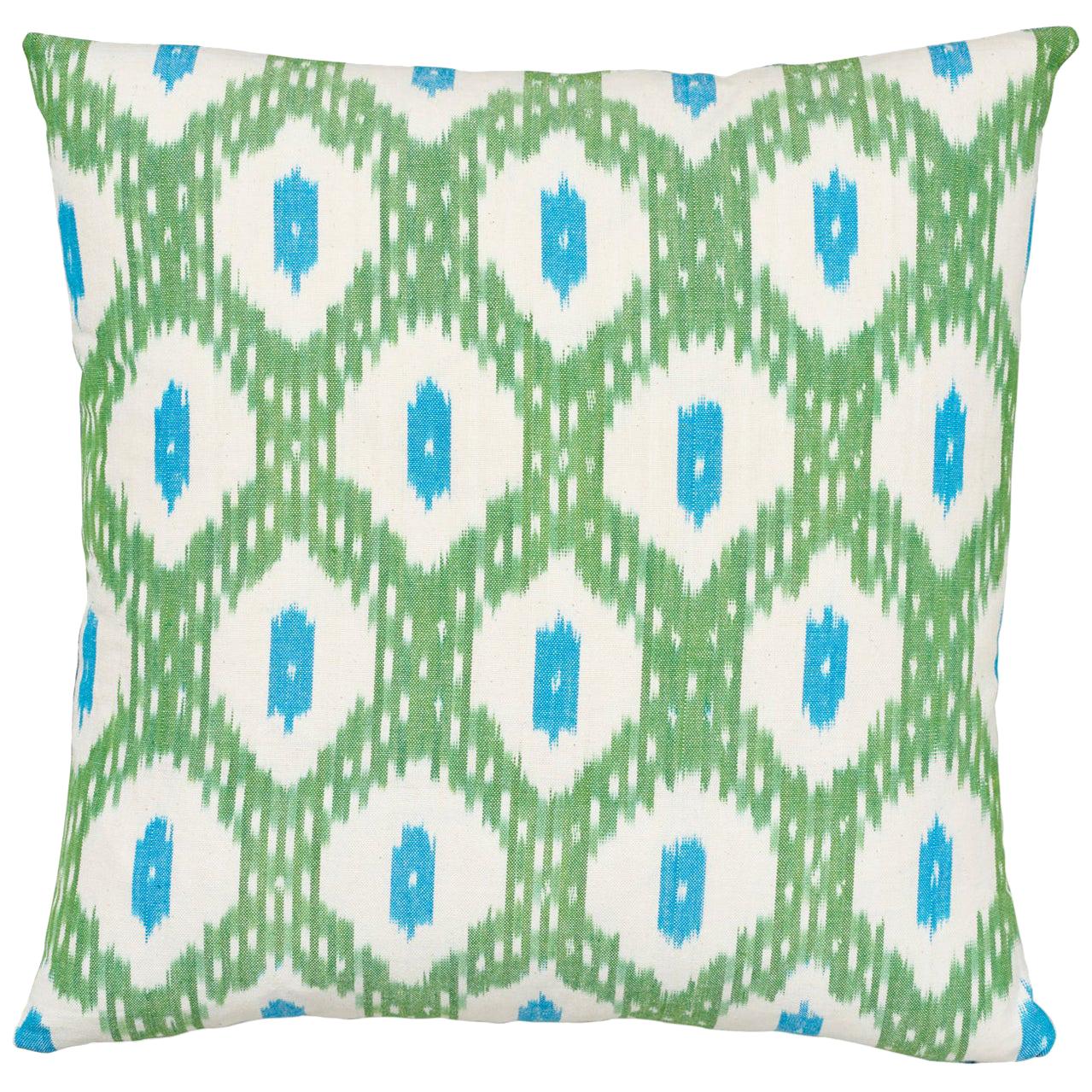 Schumacher Indio Ikat Green Cotton Pillow For Sale