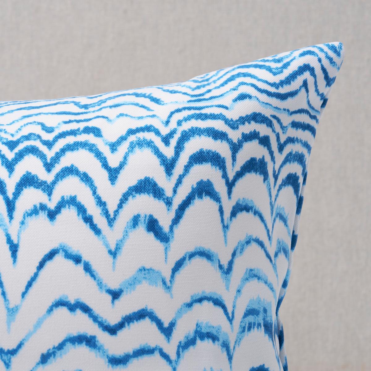 This pillow features Ink Wave Print Indoor/Outdoor by Trina Turk with a knife edge finish. With its unique rippled pattern and watery tones, Ink Wave Print Indoor/Outdoor fabric makes a fabulous statement wherever it goes. Pillow includes a polyfill