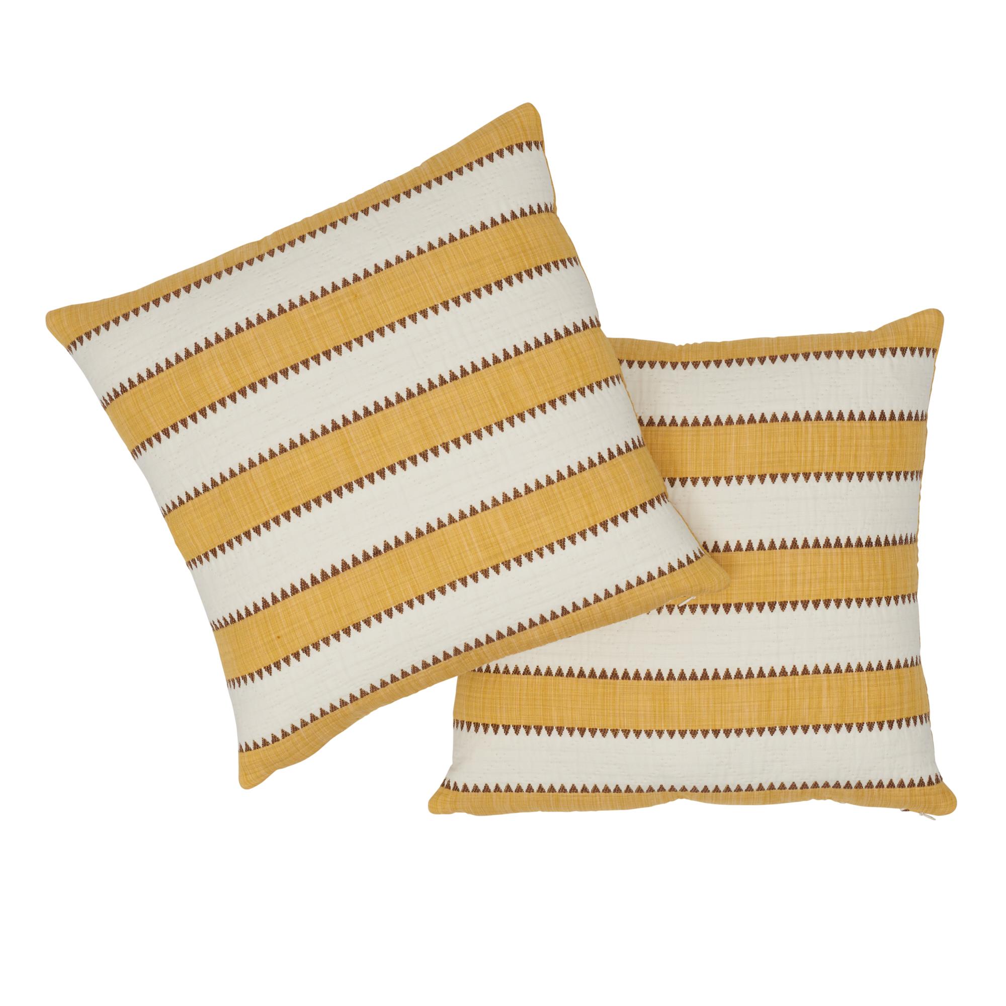 Contemporary Schumacher Isolade Stripe Yellow Cotton Two-Sided Pillow For Sale