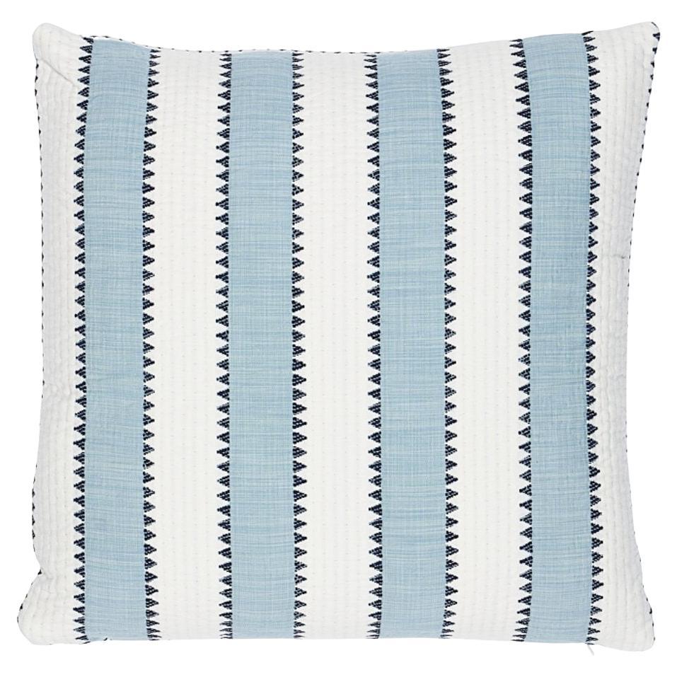 Schumacher Isolde Stripe 16" Pillow in Sky For Sale