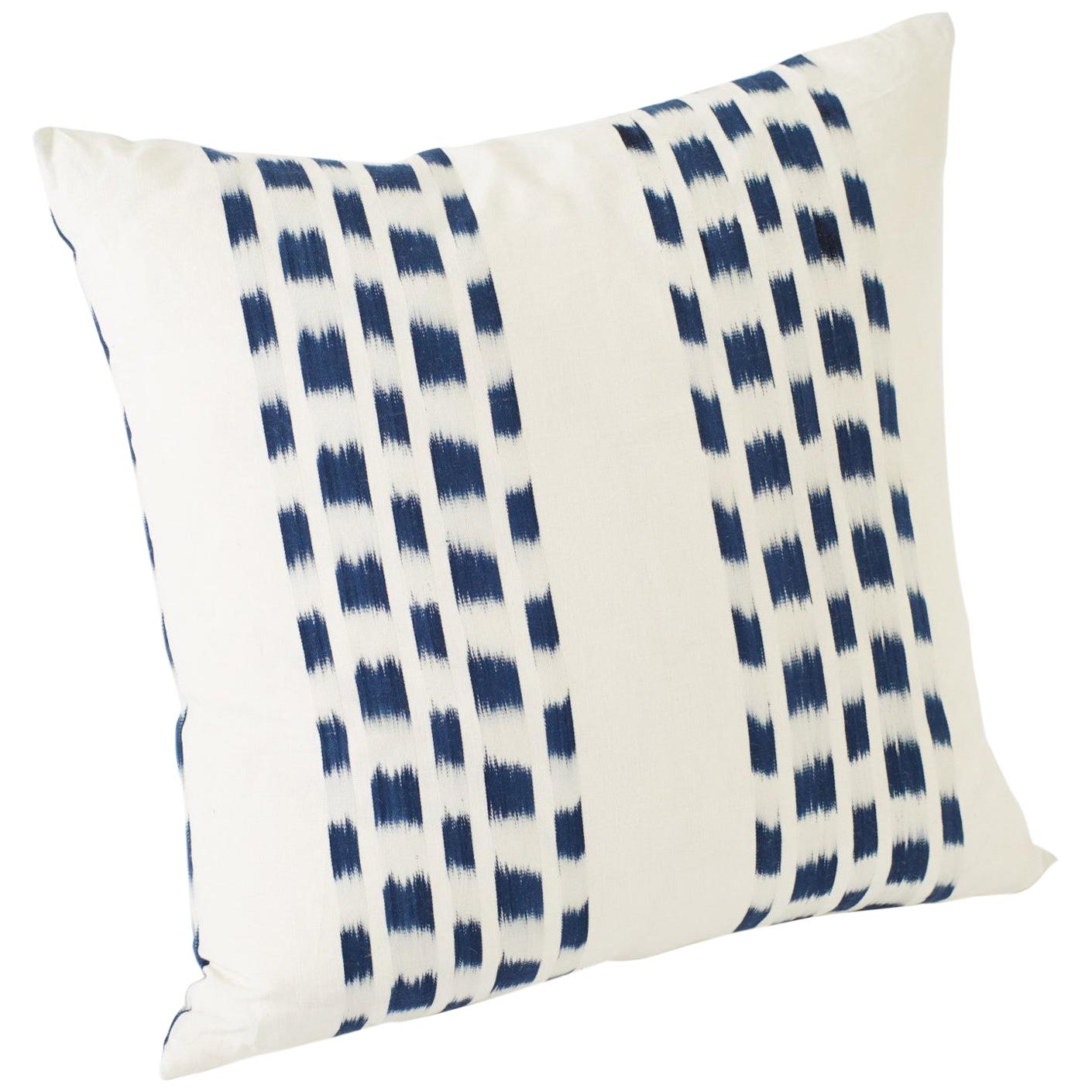 Schumacher Izmir Stripe Ikat Woven Indigo Blue Two-Sided 20" Linen Cotton Pillow