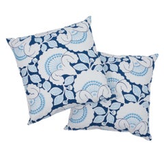 Schumacher Jackie Applique Embroidery Blue Two-Sided Linen Pillow