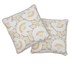 Schumacher Jackie Applique Embroidery Natural Two-Sided Linen Pillow