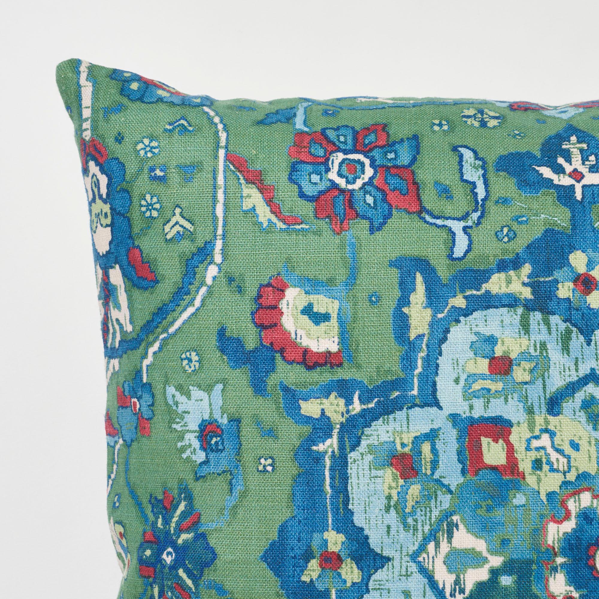 Modern Schumacher Jahanara Carpet Jade Two-Sided Linen Pillow For Sale
