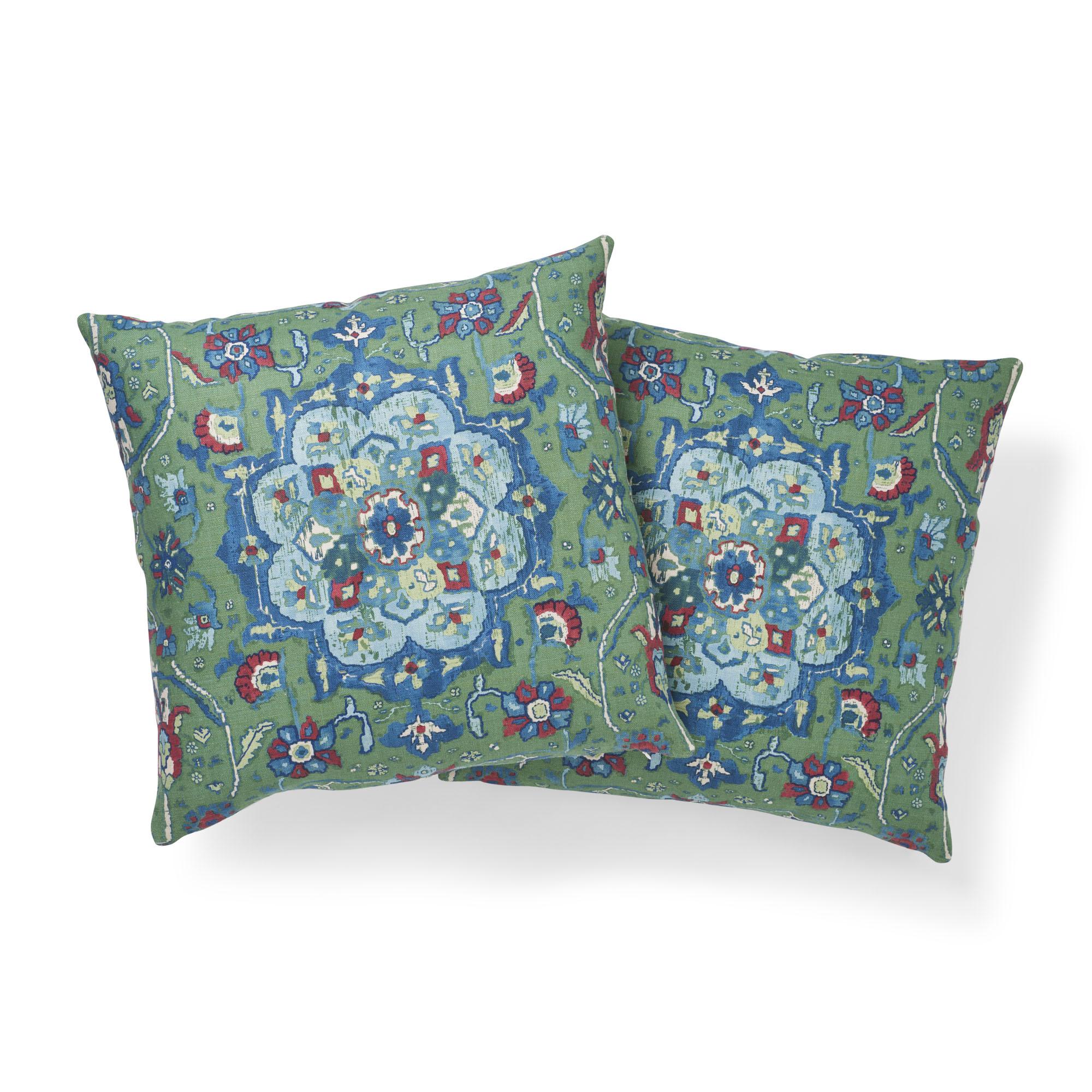 Schumacher Jahanara Carpet Jade Two-Sided Linen Pillow In New Condition For Sale In New York, NY