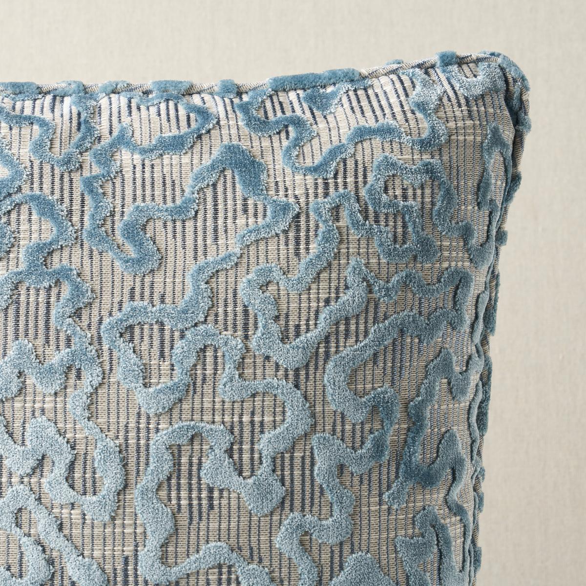 This pillow features Janis Velvet with a self welt finish. This handsome update of a traditional pattern features a scaled-up velvet vermicelli design against a jacquard ground. Pillow includes a feather/down fill insert and hidden zipper closure.
