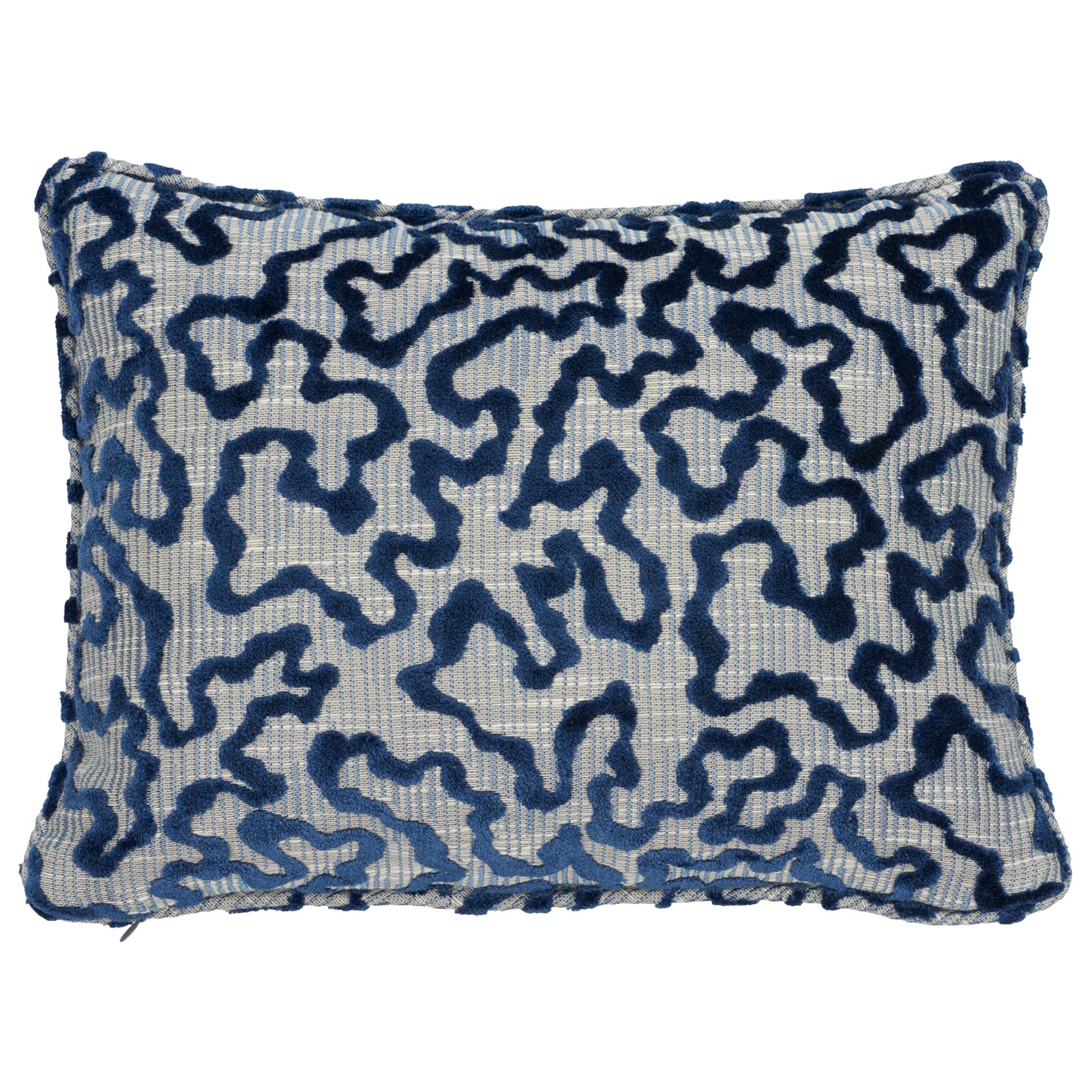 Schumacher Janis Velvet Blue Lumbar Two-Sided Pillow For Sale
