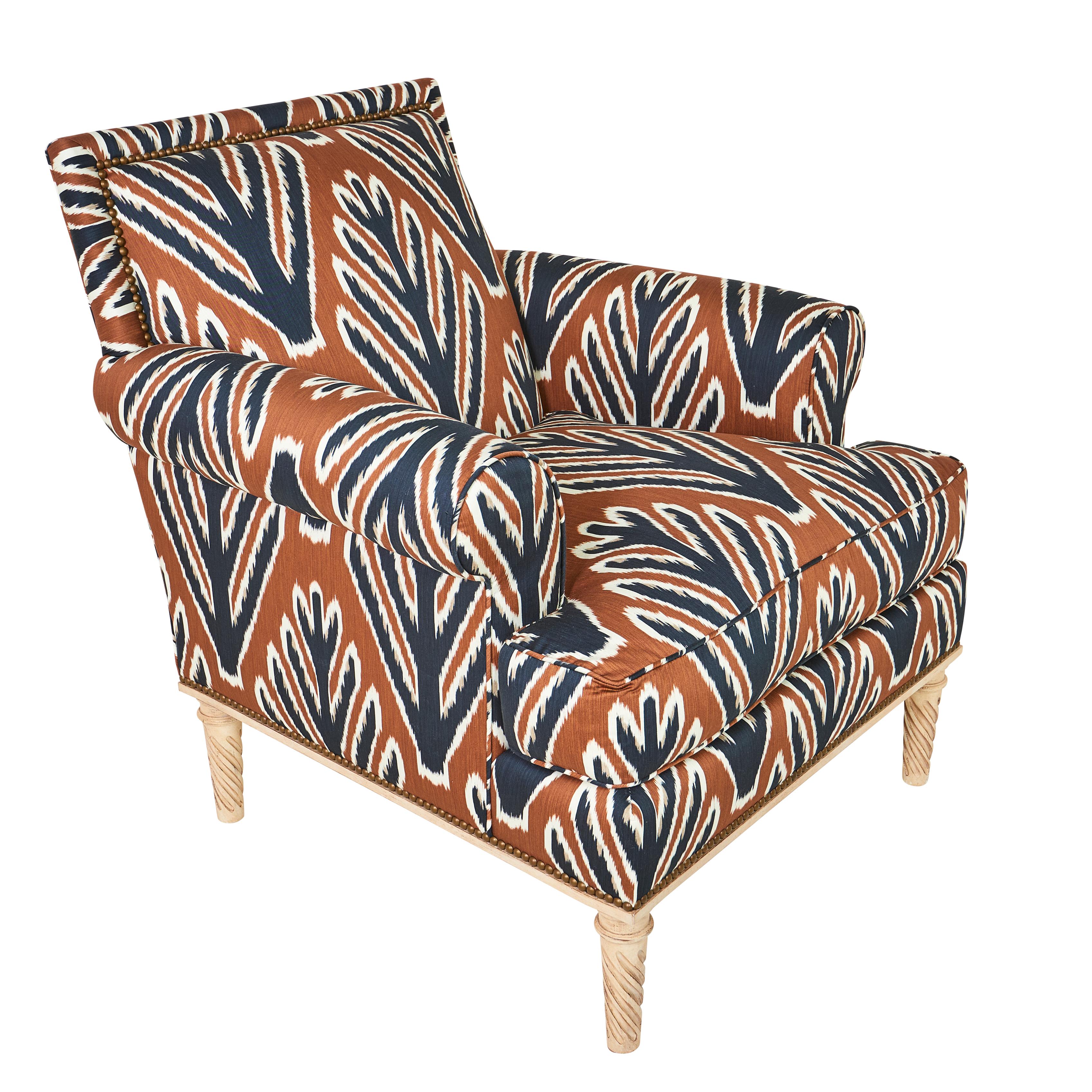 Other Schumacher Jansen Sock Arm Chair Upholstered in Bodhi Tree Fabric For Sale