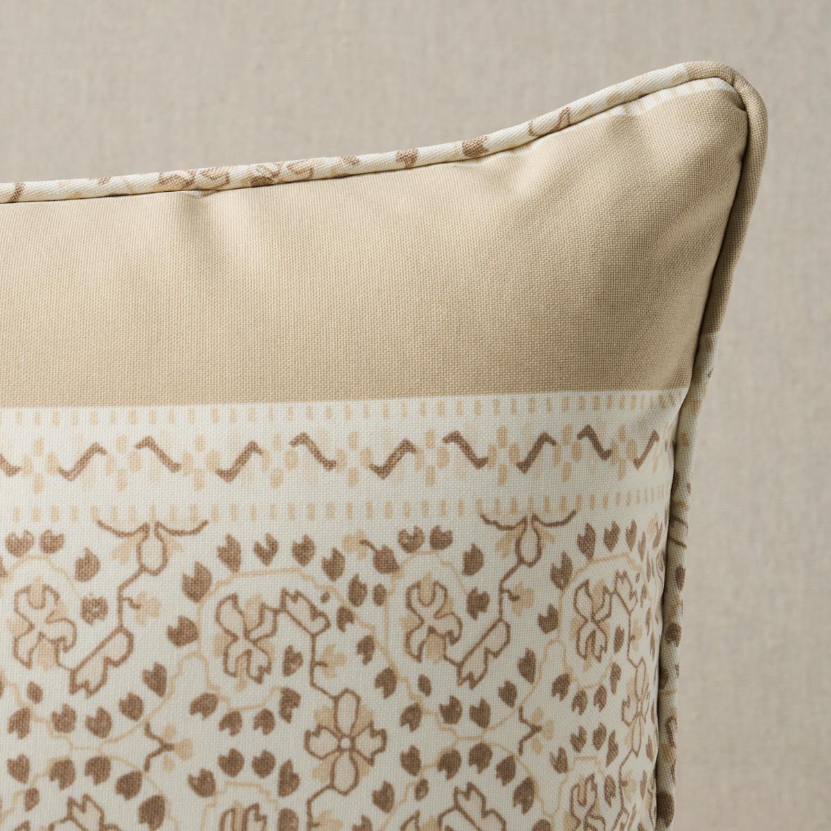 This pillow features Jasmine Indoor/Outdoor by Mark D. Sikes for Schumacher with a self welt finish. Inspired by traditional Indian block prints, Jasmine Indoor/Outdoor in neutral by Mark D. Sikes is a stylish high-performance fabric that can stand