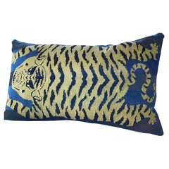Schumacher Jokhang Tiger in blue down filled pillow measuring 12 x 20