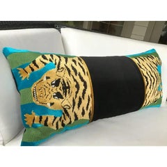 Schumacher “Jokhang Tiger” in Peacock and Olive Down Filled Pillow