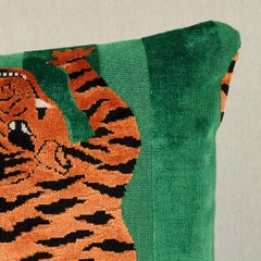 Schumacher Jokhang Tiger Velvet in Green 18" Pillow