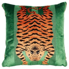 Schumacher Jokhang Tiger Velvet in Green 18" Pillow