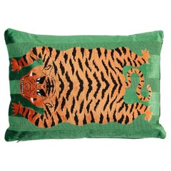 Schumacher Jokhang Tiger Velvet in Green 20 x 14" Pillow