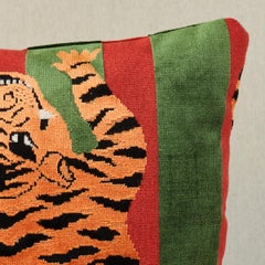 Schumacher Jokhang Tiger Velvet in Red & Green 18" Pillow