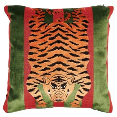 Schumacher Jokhang Tiger Velvet in Red & Green 18" Pillow
