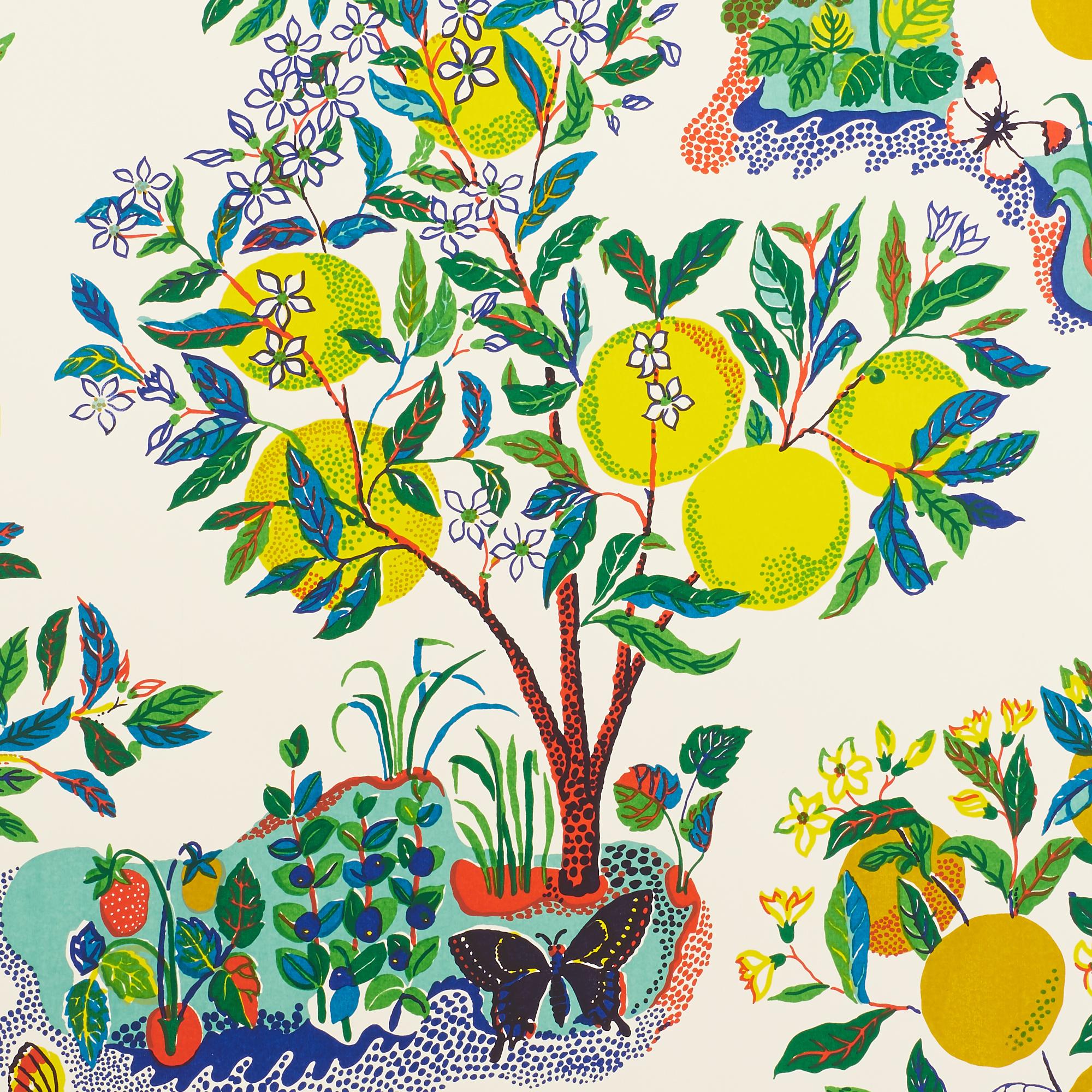 Mid-Century Modern Schumacher par Josef Frank Citrus, peinture murale de jardin en papier peint Primary en vente