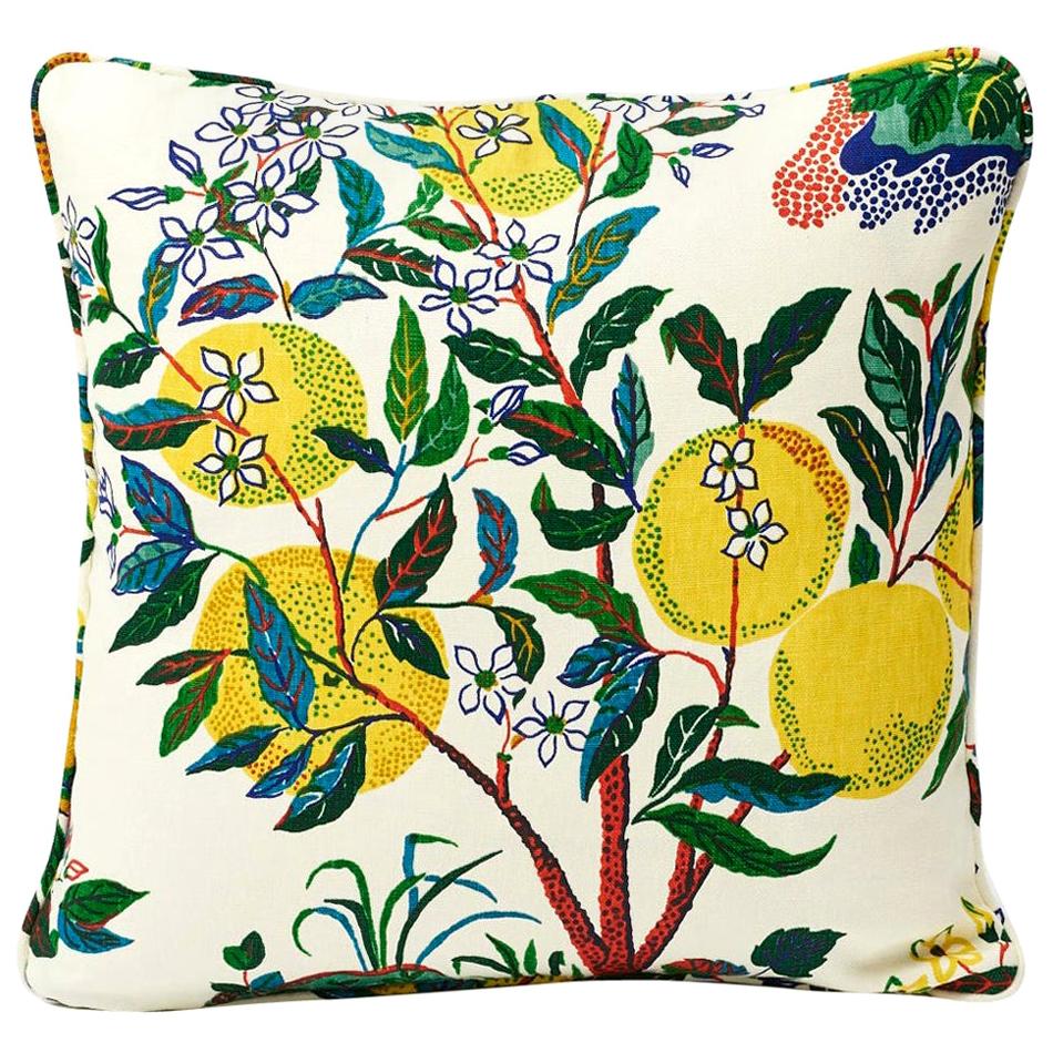 Schumacher Josef Frank Citrus Garden Primary Color Linen Two-Sided Pillow For Sale