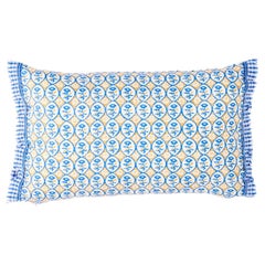 Coussin jaune et bleu Josiane à motifs floraux de 40,6 cm x 30,4 cm