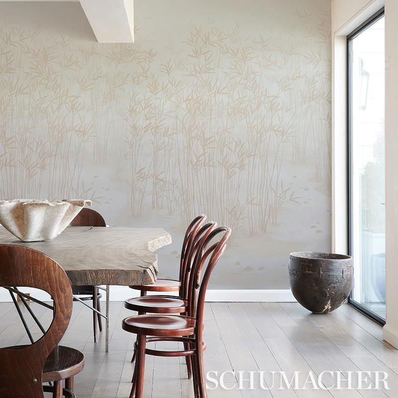 Chinoiserie Schumacher Kanji Wallpaper Mural in Natural For Sale