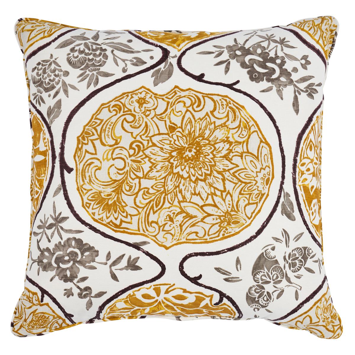 This pillow features Noelia Tape with a Knife Edge finish. It's intricate, scrolling design is rendered in delicate, corded embroidery. Body of pillow is Venetian Silk Velvet. Pillow includes a feather/down fill insert and hidden zipper