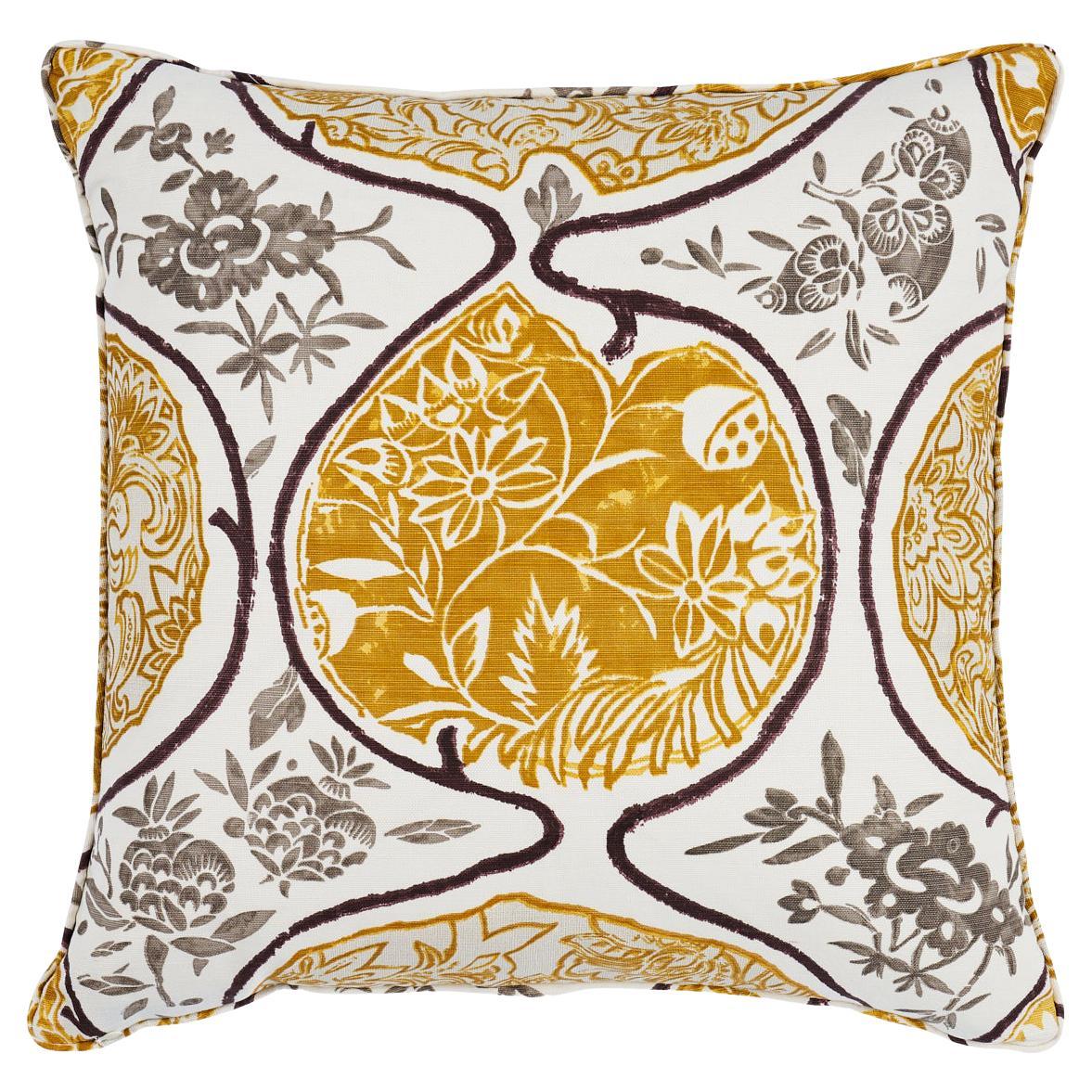 Schumacher Katsugi 22" Pillow in Gold & Mushroom  For Sale