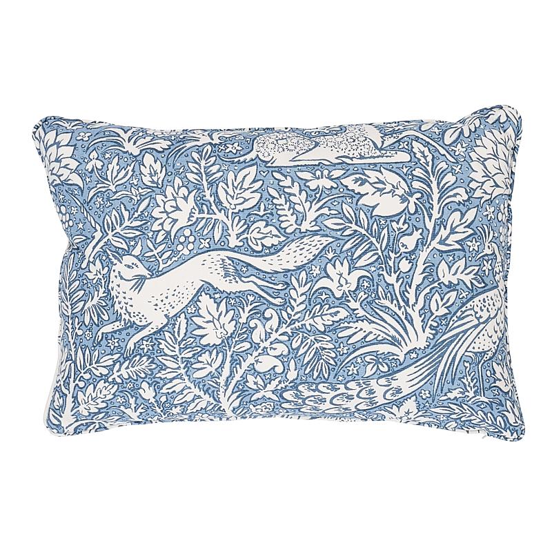 This pillow features Khan's Park Fabric (Item# 2603275) with a self welt finish. A veritable bestiary of stylized animals, this linen and cotton blend recalls a medieval tapestry with elongated forms of fauna made into patterns. Tigers and bears,