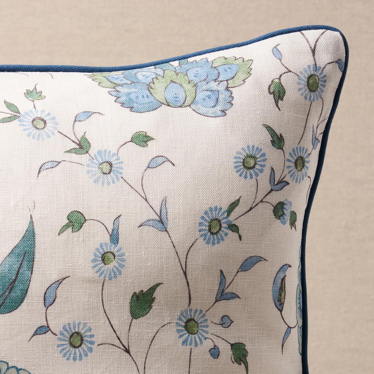 This pillow features Khilana Floral with a welt finish. A simple, stylized floral inspired by traditional Indian motifs, this lovely, large-scale pattern has the nuanced look of a hand block print. Welt content: 100% cotton. Pillow includes a