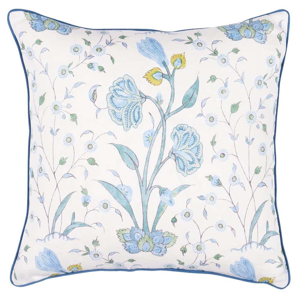 Schumacher Khilana Floral 20" Pillow in Peacock For Sale at 1stDibs