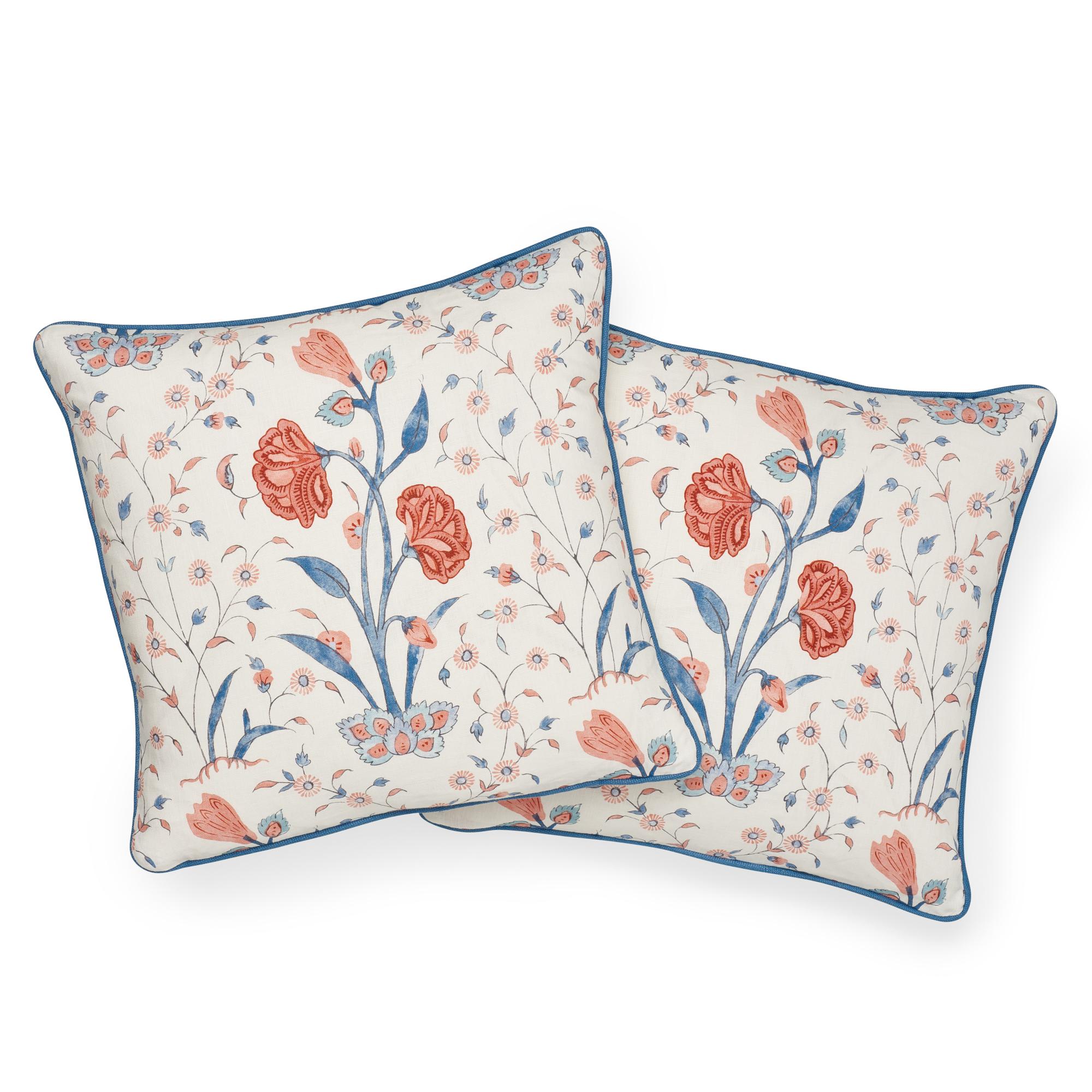 Modern Schumacher Khilana Floral Delft Rose Linen Cotton Two-Sided Pillow For Sale